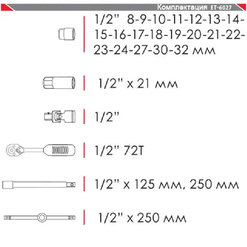 Професійний набір інструменту 1/2″ (26од) (гол.8-32мм)