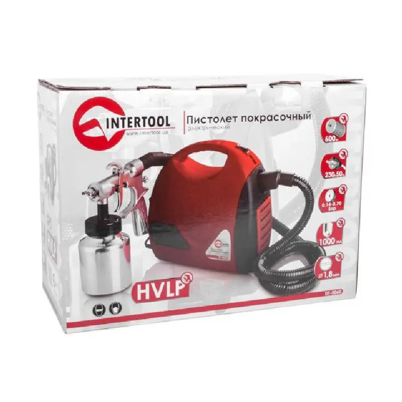 Пістолет фабувальний електричний HVLP 600Вт, форсунка 1.8мм, бачок 1л, 0.14-0.70