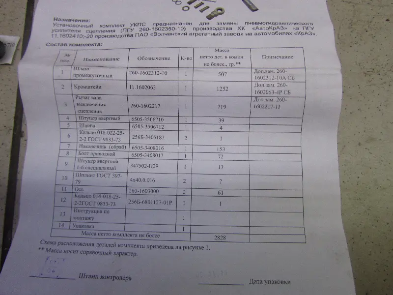 Установочний комплект на ПГУ(вир-во Україна)