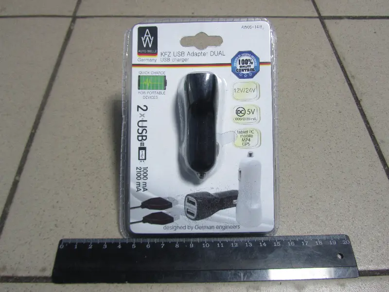 Адаптер автомобільный (прикурювач-USB) 12/24V DC 2*5V-2100/1000mA AUTO WELLE