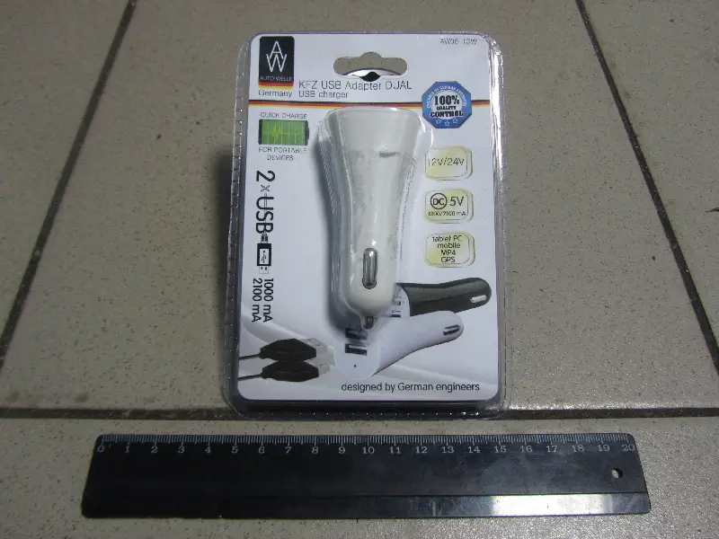 Адаптер автомобільний (прикурювач-USB) 12/24V DC 2*5V-2100/1000mA AUTO WELLE