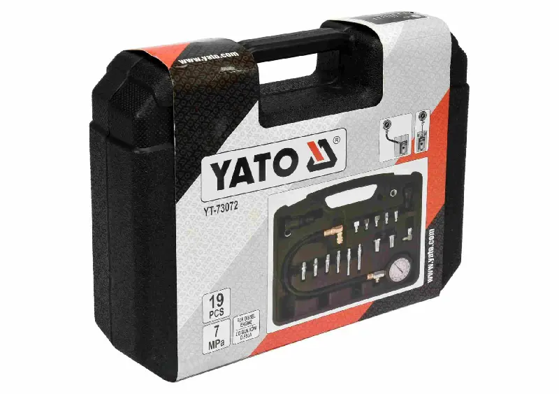 Компресометр для дизельних двигунів YATO:7 МПа, зі спорядж.,19шт+кейс