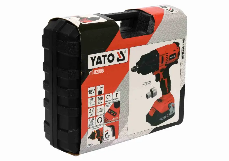 Гайковерт ударний акумуляторний безщітковий YATO: квадрат-1/2″, 700 Нм, Li-Ion 18В, 3 Агод +кейс (вир-во YATO)