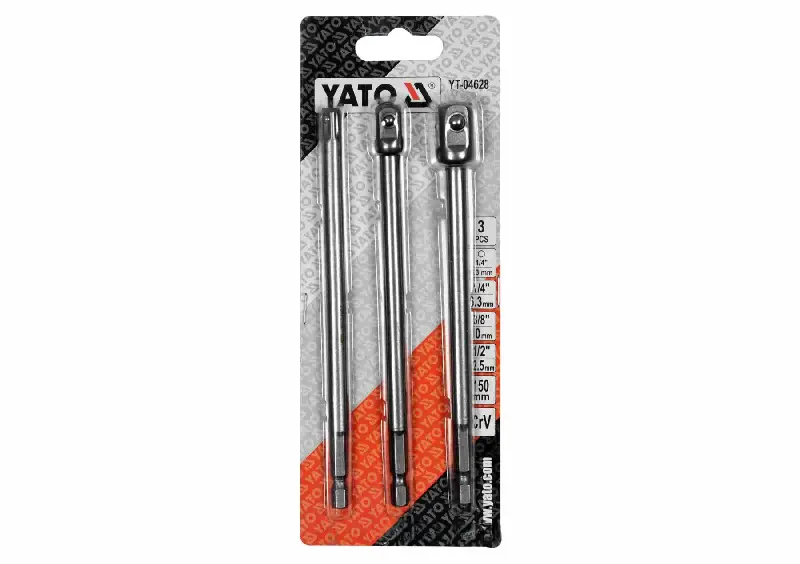 Тримачі-адаптери торцевих головок YATO : квадрат 1/4 , 3/8 , 1/2 L=150мм , HEX 1/4 . Crv-V . 3 шт  (вир-во YATO )