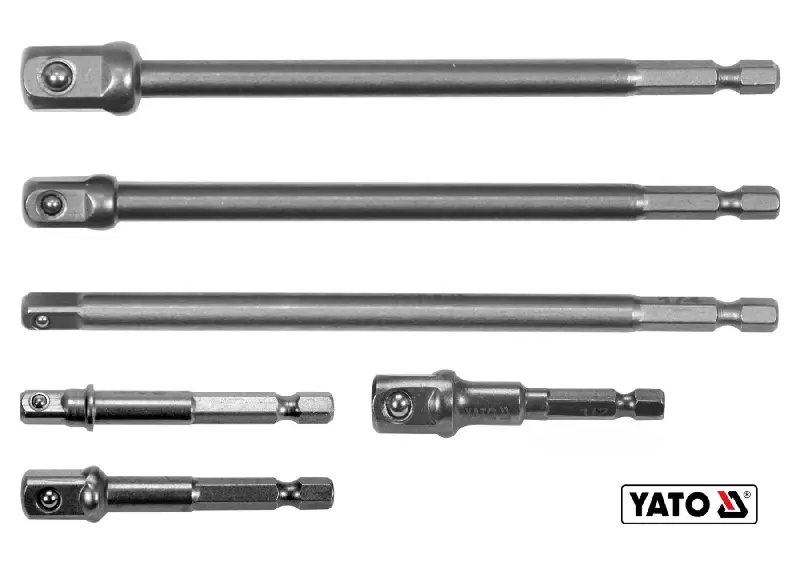 Тримачі-адаптери торцевих головок YATO : квадрат 1/4 , 3/8 , 1/2 L=50 і L=150мм , HEX 1/4 . Crv-V . 6 шт  (вир–во YATO )