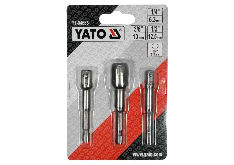 Тримачі-адаптери торцевих головок YATO : квадрат 1/4 , 3/8 , 1/2  HEX 1/4 . Crv-V . 3 шт  (вир-во YATO )