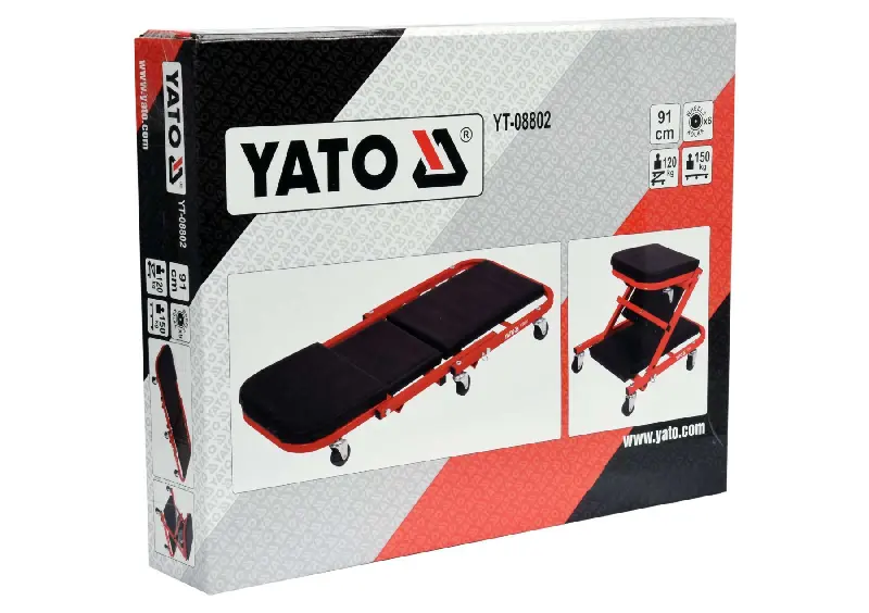 Лежак-сидіння для ремонту YATO на 6 колесах; 91х 42х 13 см, нагрузка – 150/120 кг
