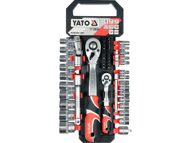 Набір головок торцевих YATO : квадрат 1/2″ і 1/4″  з тріщатками  51шт.,