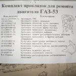 Р/к прокладок дв.Газ 53 (повний)