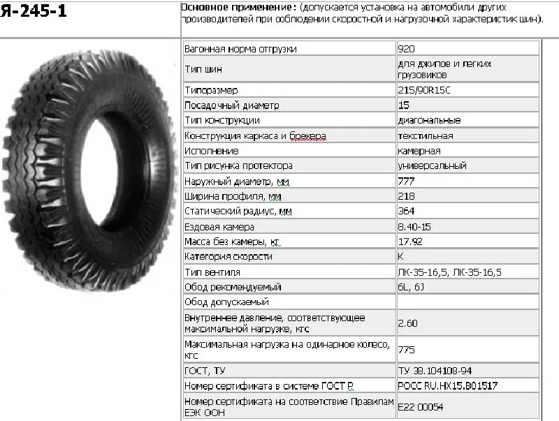 Шина 215/90-15С 99K Я-245-1 з камерою (НкШЗ)