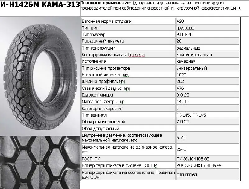 Шина 9,00 R20 136/133J (ІН-142БМ), 12 сл, з камерою без ободной стрічки (НкШЗ)