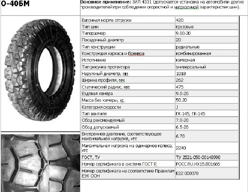 Шина 9,00 R20 136/133J (О-40БМ), 12 сл, з камерою без ободной стрічки (НкШЗ)