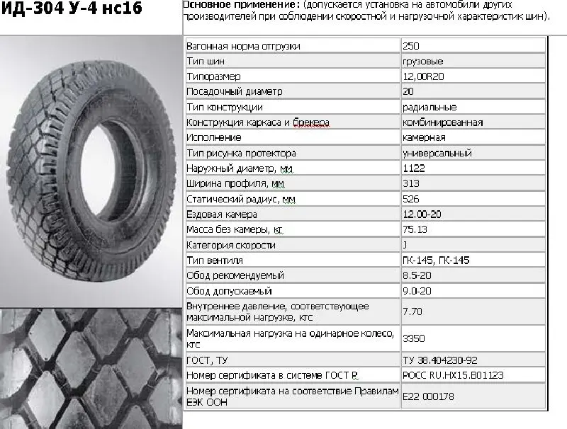 Шина 12,00 R20 150/146J (ВД-304, У-4), 16 сл, з камерою без ободной стрічки (НкШЗ)